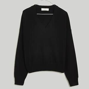 NWT Madewell (Re)sponsible 100% Cashmere V-Neck Sweater XS Black NO052